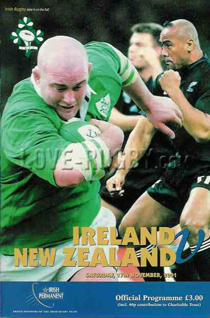 2001 Ireland v New Zealand  Rugby Programme